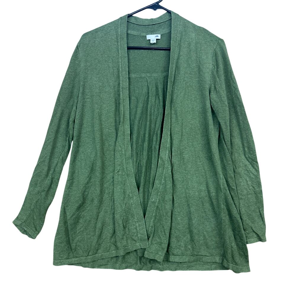 J Jill Womens Sweater Green Linen Blend Open Oversized Lightweight Cardigan XS